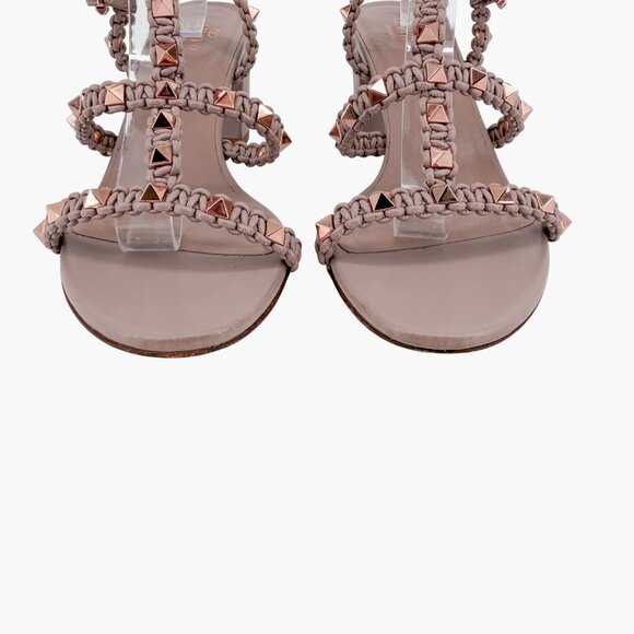Valentino Garavani Rockstud Braided Caged Block Heel Sandals Beige Size 40 US 10 - Picture 5 of 15